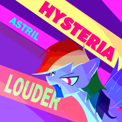 Size: 3000x3000 | Tagged: safe, artist:astril, imported from derpibooru, rainbow dash, pegasus, sonic rainboom (episode), album cover, female, high res, louder, mare, open mouth, piercing, spread wings, wings, yelling