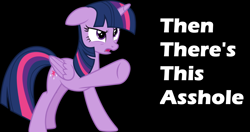 Size: 6392x3376 | Tagged: safe, artist:cloudy glow, artist:cloudyglow, artist:twilyisbestpone, derpibooru exclusive, edit, imported from derpibooru, vector edit, twilight sparkle, alicorn, pony, and then there's this asshole, angry, black background, female, mare, open mouth, pointing, raised hoof, simple background, solo, twilight sparkle (alicorn), vector, vulgar