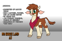 Size: 1800x1200 | Tagged: safe, artist:redahfuhrerking, imported from derpibooru, arizona cow, cow, them's fightin' herds, arizona (tfh), bandana, cloven hooves, community related, female, gradient background, solo, story included