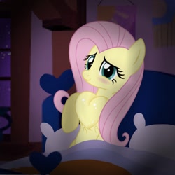 Size: 668x668 | Tagged: safe, artist:brightenight-heart, imported from derpibooru, fluttershy, pegasus, pony, bed, bedroom, cardiophilia, fanfic, fanfic art, fetish, heart fetish, heart pounding, heartbeat, story included