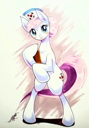 Size: 1436x2048 | Tagged: safe, artist:025aki, imported from derpibooru, nurse redheart, earth pony, pony, bipedal, cute, heartabetes, looking at you, signature, solo