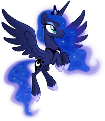 Size: 4300x4977 | Tagged: safe, artist:negatif22, imported from derpibooru, princess luna, alicorn, pony, ethereal mane, female, flying, hoof shoes, mare, simple background, smiling, solo, spread wings, transparent background, vector, wings