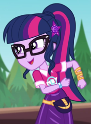 Size: 619x842 | Tagged: safe, imported from derpibooru, screencap, sci-twi, twilight sparkle, equestria girls, equestria girls series, sunset's backstage pass!, spoiler:eqg series (season 2), cropped, geode of telekinesis, glasses, magical geodes, music festival outfit, solo