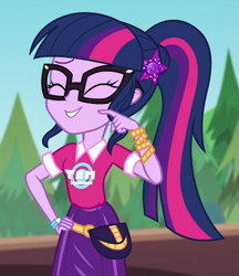Size: 703x814 | Tagged: safe, imported from derpibooru, screencap, sci-twi, twilight sparkle, equestria girls, equestria girls series, sunset's backstage pass!, spoiler:eqg series (season 2), cropped, cute, geode of telekinesis, glasses, magical geodes, music festival outfit, solo, twiabetes