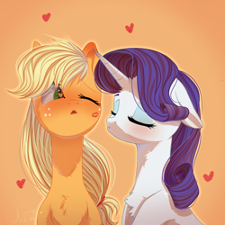 Size: 2048x2048 | Tagged: safe, artist:maybeweed, imported from derpibooru, applejack, rarity, eyes closed, female, heart, high res, lesbian, lipstick, one eye closed, rarijack, shipping