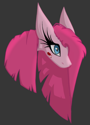 Size: 1080x1508 | Tagged: safe, artist:fruiitypieq, artist:shycookieq, imported from derpibooru, pinkie pie, earth pony, pony, bust, collaboration, dark background, eyelashes, female, mare, pinkamena diane pie, solo