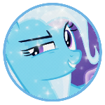 Size: 150x150 | Tagged: safe, artist:hexedits, imported from derpibooru, trixie, earth pony, pony, aside glance, female, icon, looking to the left, mare, missing horn, smiling, solo