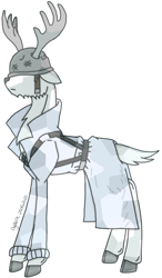 Size: 1194x2048 | Tagged: safe, alternate version, artist:agdapl, imported from derpibooru, crystal pony, deer, antlers, clothes, colored, crossover, crystallized, deerified, helmet, male, signature, simple background, soldier, species swap, team fortress 2, white background