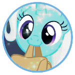 Size: 150x150 | Tagged: safe, artist:hexedits, edit, edited screencap, imported from derpibooru, screencap, trixie, pony, unicorn, to where and back again, bag, circle, cute, female, icon, looking at you, mare, mouth hold, smiling, to saddlebags and back again