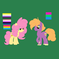 Size: 965x965 | Tagged: safe, artist:circuspaparazzi5678, artist:selenaede, imported from derpibooru, li'l cheese, little mac, earth pony, pony, the last problem, alternate universe, base used, base:selenaede, big sugar, duo, duskyverse, genderfluid, genderfluid pride flag, green background, male, nonbinary, nonbinary pride flag, pansexual, pansexual pride flag, polysexual, polysexual pride flag, pride, pride flag, simple background, stallion