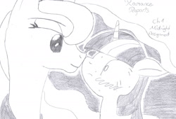 Size: 2124x1444 | Tagged: safe, artist:crade, princess luna, twilight sparkle, alicorn, pony, unicorn, imminent sex, monochrome, shipping, sketch