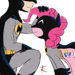Size: 1000x1000 | Tagged: safe, artist:crade, pinkie pie, earth pony, human, pony, batman, clothes, costume, crossover
