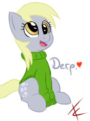 Size: 666x900 | Tagged: safe, artist:crade, derpy hooves, pegasus, pony, clothes, female, mare, solo, solo female, sweater, wingless