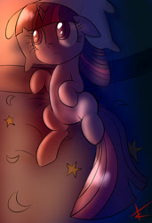 Size: 753x1100 | Tagged: safe, artist:crade, twilight sparkle, pony, unicorn, bed, female, filly, solo, solo female