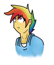 Size: 320x384 | Tagged: safe, artist:marmerso, imported from derpibooru, rainbow dash, human, bust, clothes, hoodie, humanized, rainbow blitz, rule 63, simple background, solo, white background