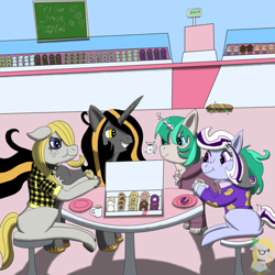 Size: 3000x3000 | Tagged: safe, artist:gray star, derpibooru exclusive, imported from derpibooru, oc, oc:fluoride sting, oc:gray star, oc:knick knack, oc:whiskey lullaby, cat, cat pony, original species, pony, unicorn, female, high res, male, mare, stallion