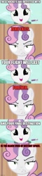 Size: 500x2067 | Tagged: safe, edit, edited screencap, imported from derpibooru, screencap, sweetie belle, robot, unicorn, angry, comic, cute, eyes open, female, filly, happy, horn, hub logo, imgflip, meme, open mouth, screencap comic, sweetie bot, text, the mitchells vs the machines, the mitchells vs. the machines