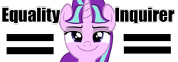 Size: 1000x350 | Tagged: safe, imported from derpibooru, starlight glimmer, pony, unicorn, april fools, april fools 2016, banner, equal cutie mark, equality, female, females only, looking at you, s5 starlight, simple background, smiling, smiling at you, solo, solo focus, text, transparent background