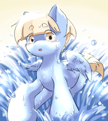 Size: 4461x5000 | Tagged: safe, artist:aquoquoo, imported from derpibooru, water spout, pegasus, pony, absurd resolution, colt, friendship student, looking at you, male, solo, spread wings, water, wings