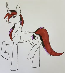 Size: 2711x3049 | Tagged: safe, artist:agdapl, imported from derpibooru, oc, oc only, oc:holly, pony, unicorn, curved horn, female, high res, horn, mare, raised hoof, signature, solo, traditional art, unicorn oc