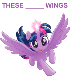 Size: 1024x1106 | Tagged: safe, imported from derpibooru, twilight sparkle, alicorn, pony, my little pony: the movie, female, flying, glowing horn, horn, looking at you, magic, mare, open mouth, open smile, smiling, solo, stock vector, twilight sparkle (alicorn)