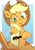 Size: 896x1270 | Tagged: safe, artist:fuyugi, artist:nendo, imported from derpibooru, applejack, earth pony, pony, applejack's hat, blush sticker, blushing, brushing, comb, cowboy hat, cute, female, hairband, hat, hoof hold, jackabetes, loose hair, mare, mouth hold, silly, silly pony, solo, sweat, sweatdrop, white pupils, who's a silly pony