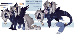 Size: 3835x1760 | Tagged: safe, artist:taygaalbireotenebris, imported from derpibooru, oc, oc only, oc:lunae, oc:stella, griffon, pony, seapony (g4), unicorn, conjoined, conjoined twins, high res