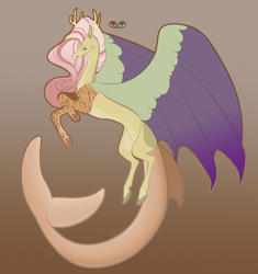 Size: 4264x4544 | Tagged: safe, artist:colbyfoxx, imported from derpibooru, oc, oc only, draconequus, hybrid, absurd resolution, brown background, gradient background, heterochromia, interspecies offspring, offspring, parent:discord, parent:fluttershy, parents:discoshy, simple background, solo