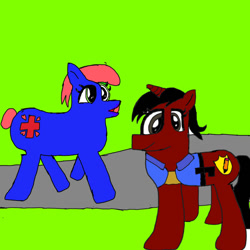 Size: 1280x1280 | Tagged: safe, artist:shafiqhafizi70, color edit, edit, imported from derpibooru, oc, earth pony, unicorn, 1000 hours in ms paint, colored, female, male, mare, nurse blueberry, stallion, writerpencil