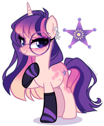 Size: 1900x2300 | Tagged: safe, artist:gihhbloonde, imported from derpibooru, oc, oc only, pony, unicorn, clothes, female, glasses, magical lesbian spawn, mare, offspring, parent:sunset shimmer, parent:twilight sparkle, parents:sunsetsparkle, simple background, socks, solo, transparent background