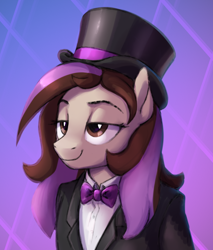 Size: 652x764 | Tagged: safe, artist:thebowtieone, imported from derpibooru, oc, oc only, oc:bowtie, anthro, bowtie, bust, female, hat, portrait, solo, top hat