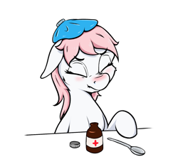 Size: 1399x1291 | Tagged: safe, artist:aquaticvibes, imported from derpibooru, nurse redheart, earth pony, pony, atg 2021, blushing, female, irony, mare, medicine, newbie artist training grounds, sick, solo