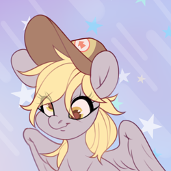 Size: 898x898 | Tagged: safe, artist:sugarstar, imported from derpibooru, derpy hooves, pegasus, pony, abstract background, female, hat, solo