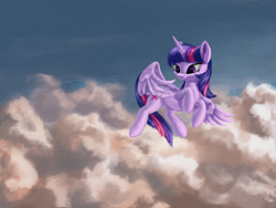 Size: 3000x2250 | Tagged: safe, artist:flusanix, imported from derpibooru, twilight sparkle, alicorn, pony, cloud, female, flying, high res, sky, solo, twilight sparkle (alicorn)