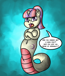 Size: 1700x2000 | Tagged: safe, artist:saburodaimando, imported from derpibooru, moondancer, lamia, original species, atg 2021, crossed hooves, female, lamiafied, missing accessory, newbie artist training grounds, no glasses, solo, species swap