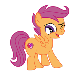 Size: 1111x1161 | Tagged: safe, alternate version, artist:gmaplay, edit, imported from derpibooru, scootaloo, pegasus, pony, butt, female, filly, looking back, one eye closed, open mouth, plot, simple background, solo, transparent background