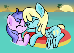 Size: 2000x1449 | Tagged: safe, artist:dinkyuniverse, imported from derpibooru, sassaflash, sea swirl, seafoam, pony, atg 2021, cute, duo, eyes closed, female, floaty, lesbian, newbie artist training grounds, sassaswirl, shipping, water, wet, wet mane