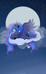 Size: 1280x2064 | Tagged: safe, artist:nnaly, imported from derpibooru, princess luna, alicorn, pony, cloud, female, moon, solo