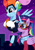 Size: 2480x3507 | Tagged: safe, artist:twidasher, imported from derpibooru, masked matter-horn, rainbow dash, twilight sparkle, zapp, alicorn, pegasus, pony, power ponies (episode), season 4, :p, city, cityscape, duo, duo female, female, food, high res, ice cream, ice cream cone, lesbian, magic, mare, moon, night, popsicle, power ponies, shipping, signature, smiling, telekinesis, tongue out, twidash, twilight sparkle (alicorn)