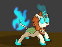 Size: 2000x1500 | Tagged: safe, artist:limitmj, imported from derpibooru, autumn blaze, kirin, nirik, atg 2021, female, fire, glowing eyes, glowing horn, horn, magic, newbie artist training grounds, solo