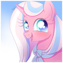 Size: 1024x1024 | Tagged: safe, artist:nnaly, imported from derpibooru, clear sky, pony, unicorn, blushing, bust, female, happy, portrait, solo