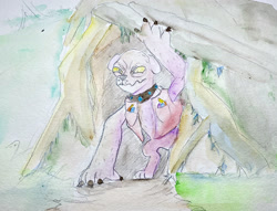 Size: 2000x1527 | Tagged: safe, artist:mandumustbasukanemen, imported from derpibooru, diamond dog, cave, gemstones, newbie artist training grounds, solo, traditional art