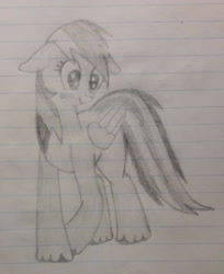 Size: 1280x1572 | Tagged: safe, artist:essentialsingularity, imported from derpibooru, rainbow dash, pony, blushing, cute, in love, newbie artist training grounds, pencil drawing, solo, traditional art, unshorn fetlocks