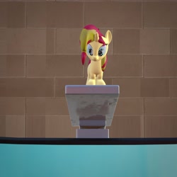 Size: 4000x4000 | Tagged: safe, artist:wissle, imported from derpibooru, sunset shimmer, pony, unicorn, 3d, absurd resolution, atg 2021, blender, diving board, female, mare, newbie artist training grounds, simple background, solo, swimming pool