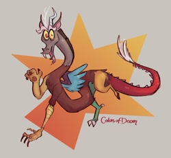 Size: 1200x1103 | Tagged: safe, artist:colorsofdoom, imported from derpibooru, discord, draconequus, antlers, drawing, happy, long arms, male, signature, solo, symbol