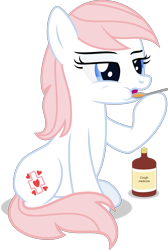 Size: 1561x2319 | Tagged: safe, artist:thatusualguy06, imported from derpibooru, nurse redheart, earth pony, pony, alternate hairstyle, atg 2021, drinking, female, lidded eyes, mare, medicine, missing accessory, newbie artist training grounds, puffy cheeks, show accurate, simple background, sitting, solo, spoon, transparent background, vector