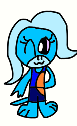 Size: 664x1082 | Tagged: safe, artist:sugarbugjewelpet, imported from derpibooru, trixie, dragon, 1000 hours in ms paint, clothes, dragoness, dragonified, female, one eye closed, shirt, shorts, solo, species swap, trixiedragon, wink