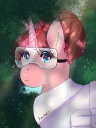 Size: 768x1024 | Tagged: safe, artist:luckyxlynn, imported from derpibooru, oc, oc only, oc:rose tint, pony, unicorn, safety goggles