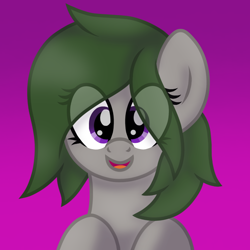 Size: 1068x1068 | Tagged: safe, artist:froyo15sugarblast, imported from derpibooru, oc, oc only, oc:penny apple, earth pony, pony, birthday gift, bust, cute, earth pony oc, eye clipping through hair, female, gradient background, happy, looking at you, mare, ocbetes, open mouth, open smile, portrait, smiling, smiling at you, solo