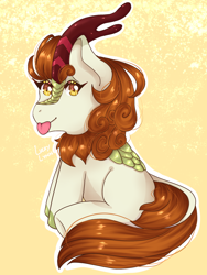 Size: 1536x2048 | Tagged: safe, artist:luckyxlynn, imported from derpibooru, autumn blaze, kirin, :p, female, looking at you, smiling, smiling at you, solo, tongue out